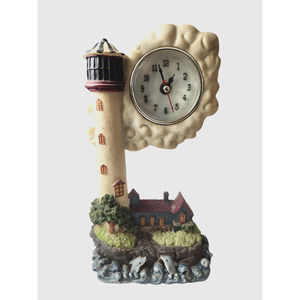 Vintage Lighthouse Desk Clock With Dolphins Lighthouse Keeper Ceramic Cottage